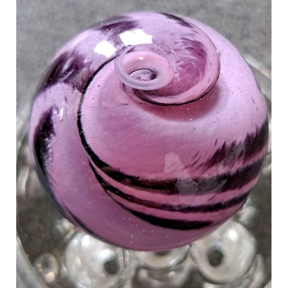 Signed Artist Handmade Art Glass Marble Pink Purple Black Swirl Dated 2003 1.73" - Picture 6 of 14